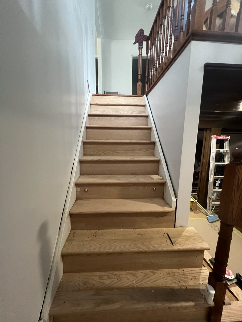 The staircase before the step lights were installed